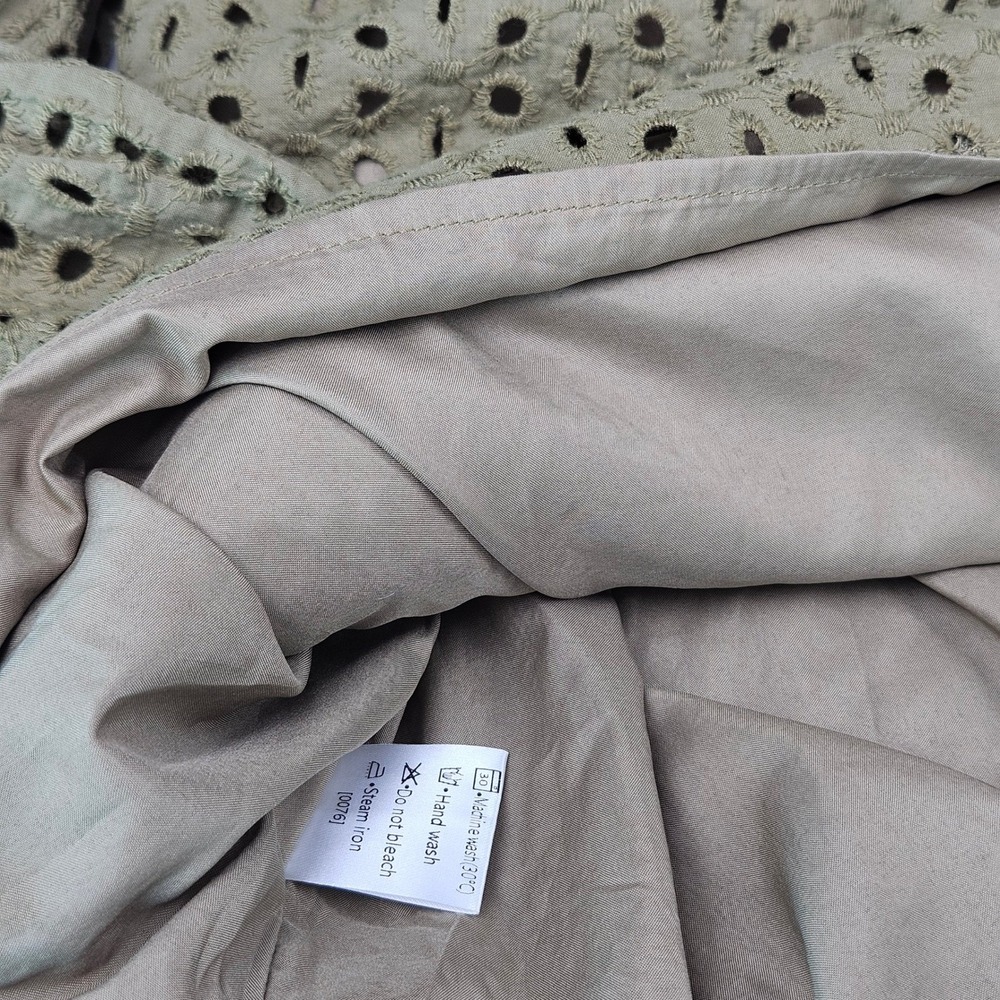 Merokeety Women Olive Green Eyelet Embroidered Split Neck Long Sleeve Blouse L - Picture 7 of 9